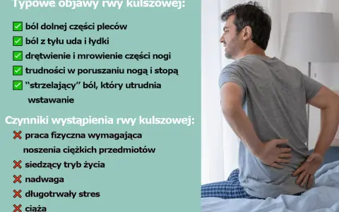 Mężczyzna z bólem w dolnej części pleców, który może być objawem rwy kulszowej.