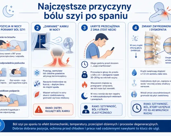 Ból szyi po spaniu? Zobacz, jak złagodzić poranny ból karku, sztywność i utratę elastyczności. Poznaj przyczyny i sposoby na ulgę.